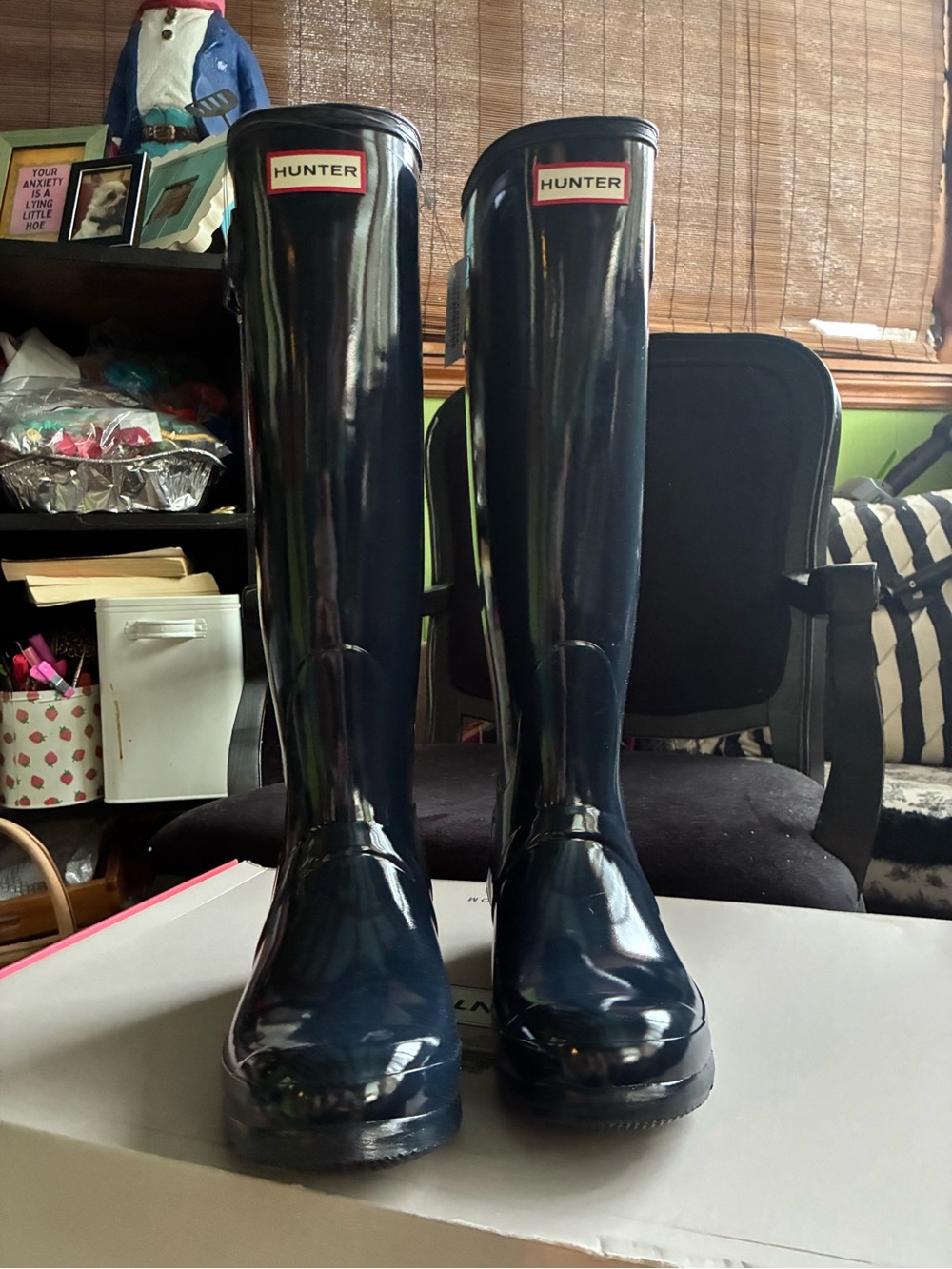 NEW, in box tall, gloss Navy Hunter Rainboots